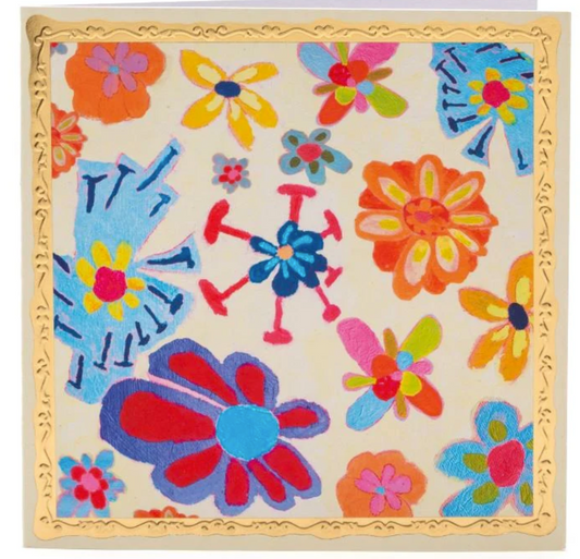 Arthouse Unlimited flowers greetings card featuring a vibrant, hand-drawn floral design, created by artists with learning disabilities to celebrate unique artwork