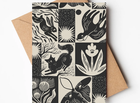 Countryside greetings card by Lauren Marina featuring a beautiful monochrome design of nature